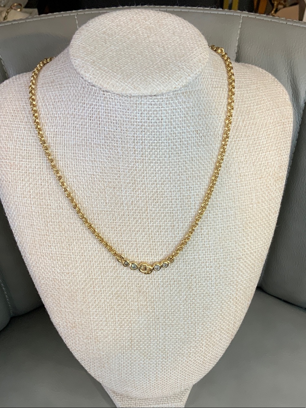 Dior Gold-Tone Chain Necklace with Clear Crystal Accents